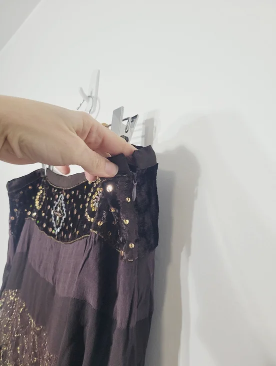 Le Chateau Vintage Brown Mix Media Lace Crashed Velvet Bohemian Zipper Side XL - Picture 9 of 15